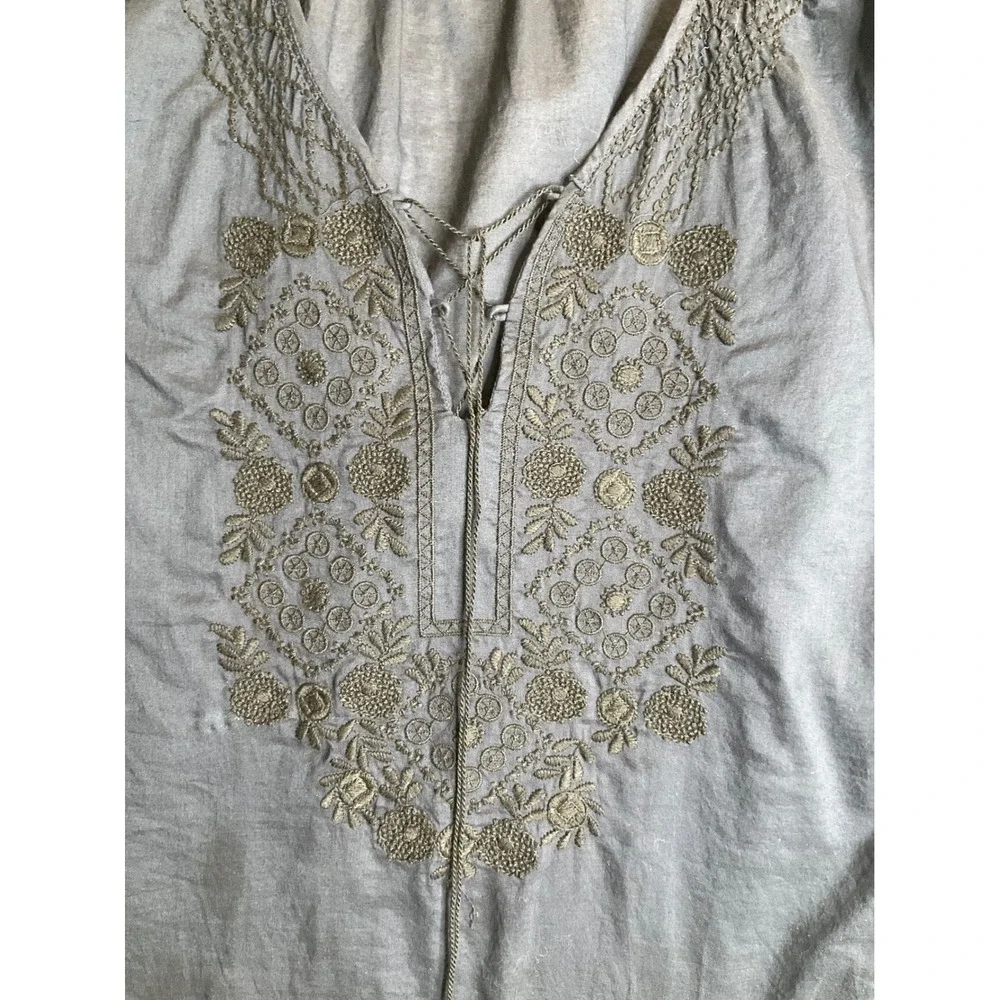 J. Crew Peasant Top Sleeveless Blue Embriodered Boho Lace Up Casual Cottagecore